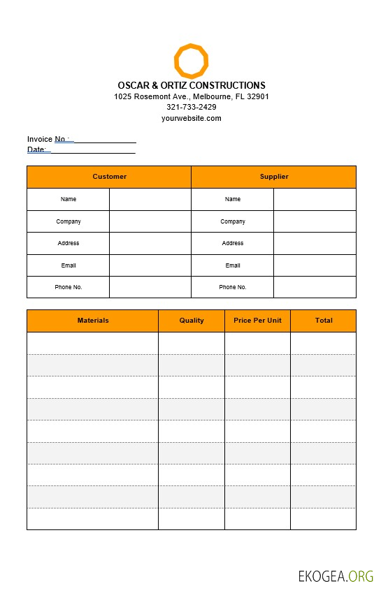 Modèle de facture de construction de base